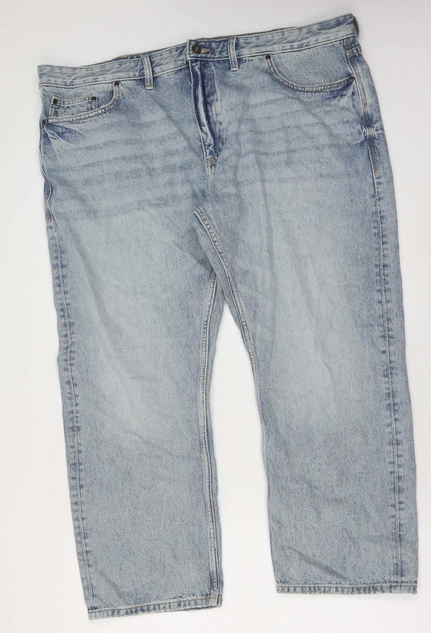 Marks and Spencer Mens Blue Cotton Straight Jeans Size 44 in L29 in Regular Button - Vintage Wash