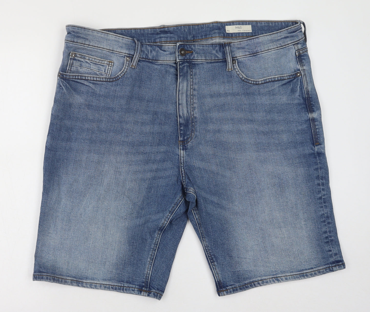 Marks and Spencer Mens Blue Cotton Bermuda Shorts Size 42 in Regular Button