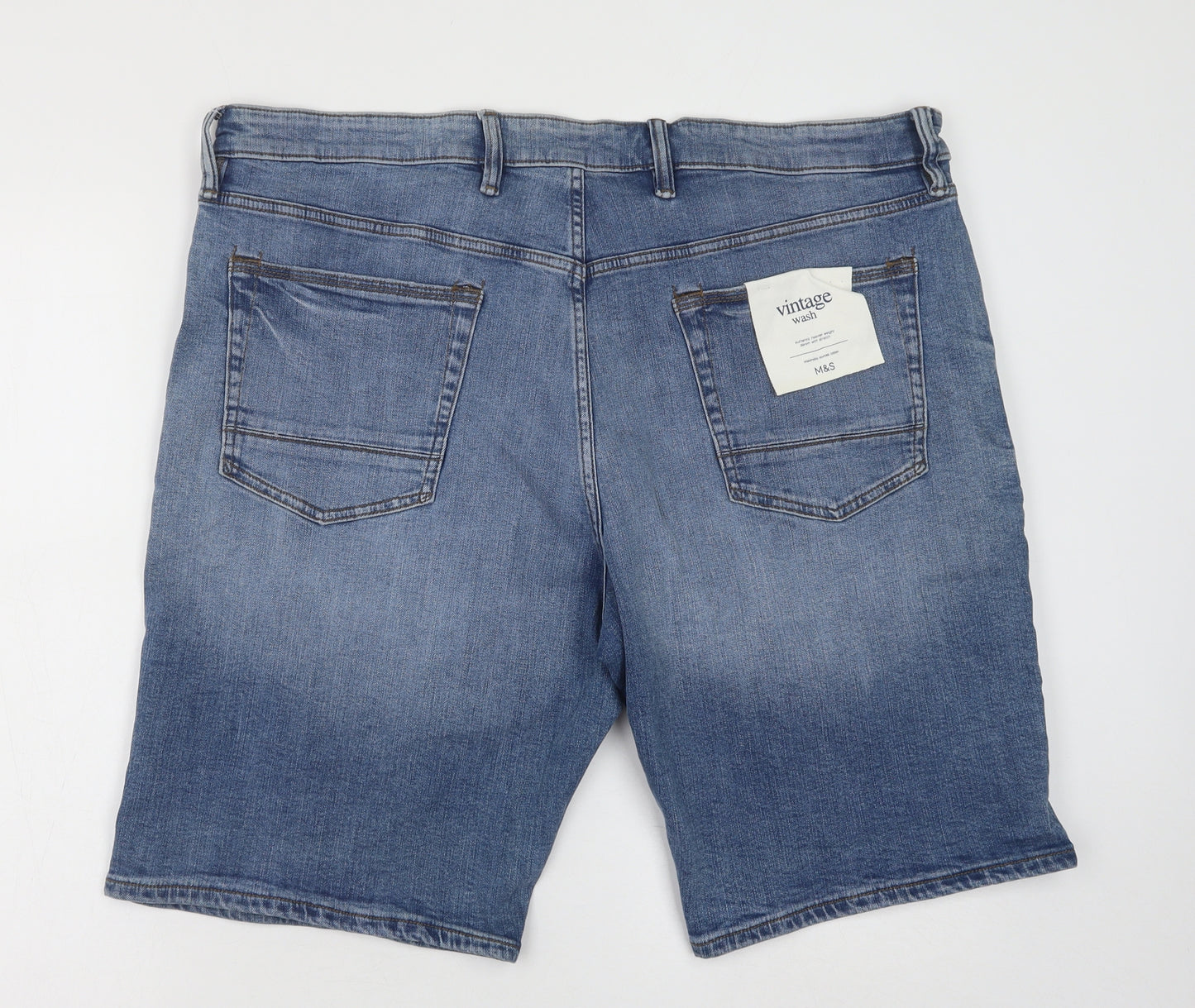 Marks and Spencer Mens Blue Cotton Bermuda Shorts Size 42 in Regular Button