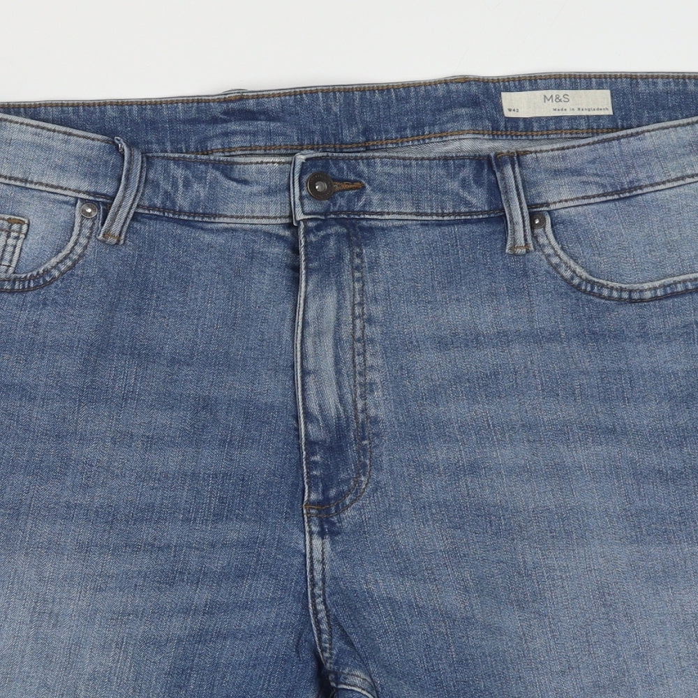 Marks and Spencer Mens Blue Cotton Bermuda Shorts Size 42 in Regular Button