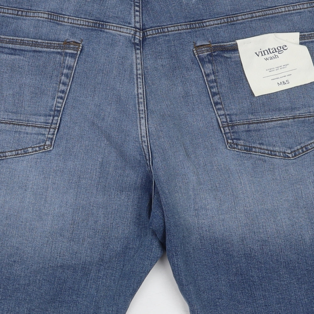 Marks and Spencer Mens Blue Cotton Bermuda Shorts Size 42 in Regular Button