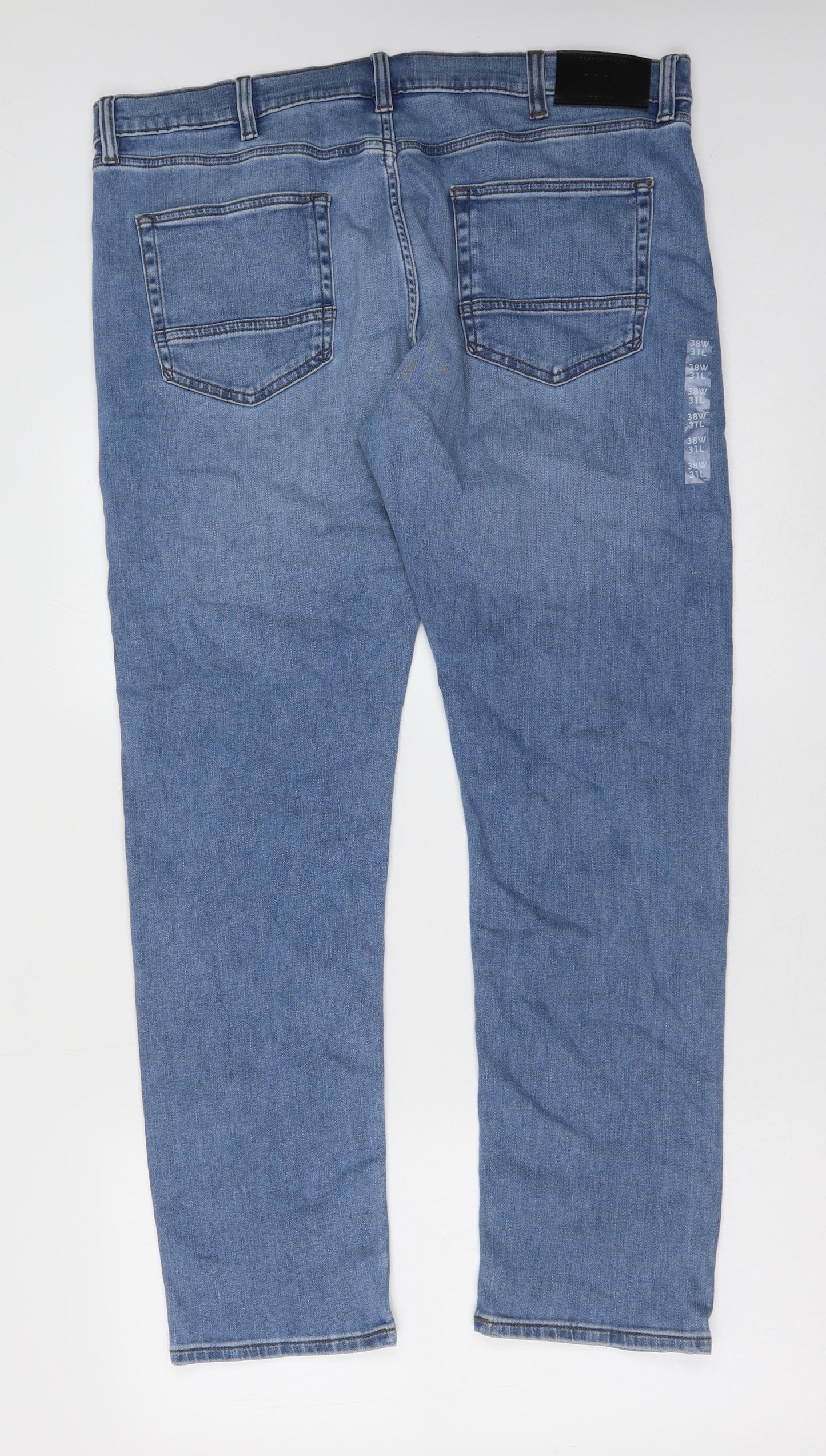 Marks and Spencer Mens Blue Cotton Straight Jeans Size 38 in L31 in Slim Button