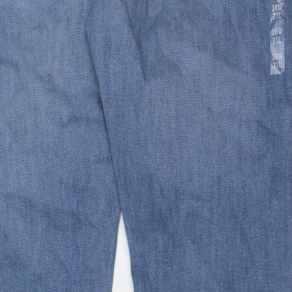 Marks and Spencer Mens Blue Cotton Straight Jeans Size 38 in L31 in Slim Button