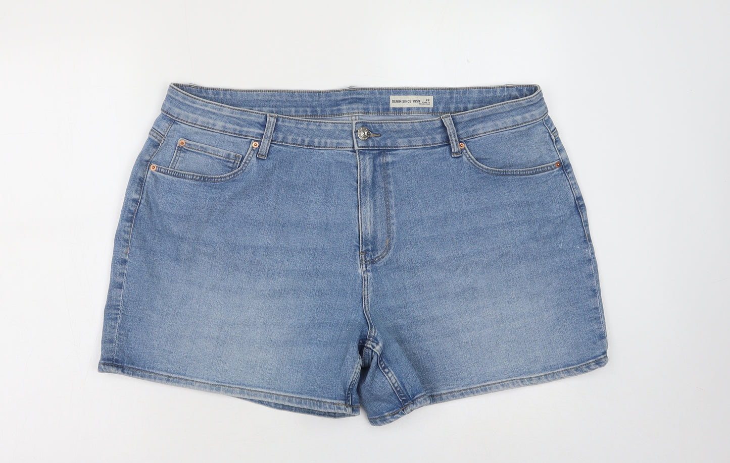 Marks and Spencer Womens Blue Cotton Hot Pants Shorts Size 22 Regular Button