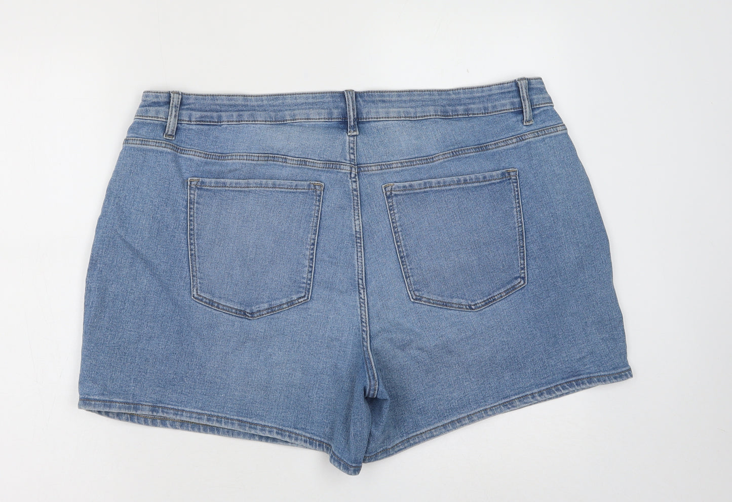 Marks and Spencer Womens Blue Cotton Hot Pants Shorts Size 22 Regular Button