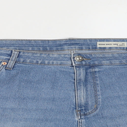 Marks and Spencer Womens Blue Cotton Hot Pants Shorts Size 22 Regular Button
