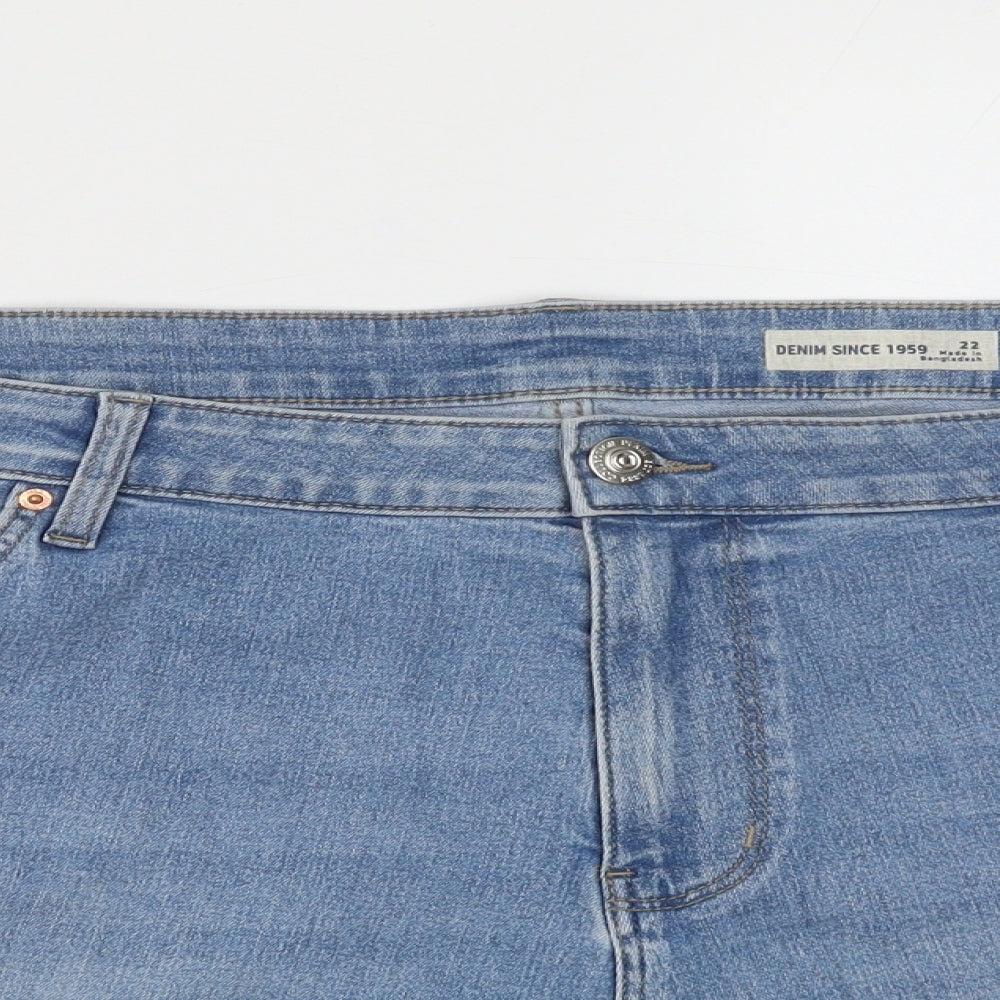 Marks and Spencer Womens Blue Cotton Hot Pants Shorts Size 22 Regular Button