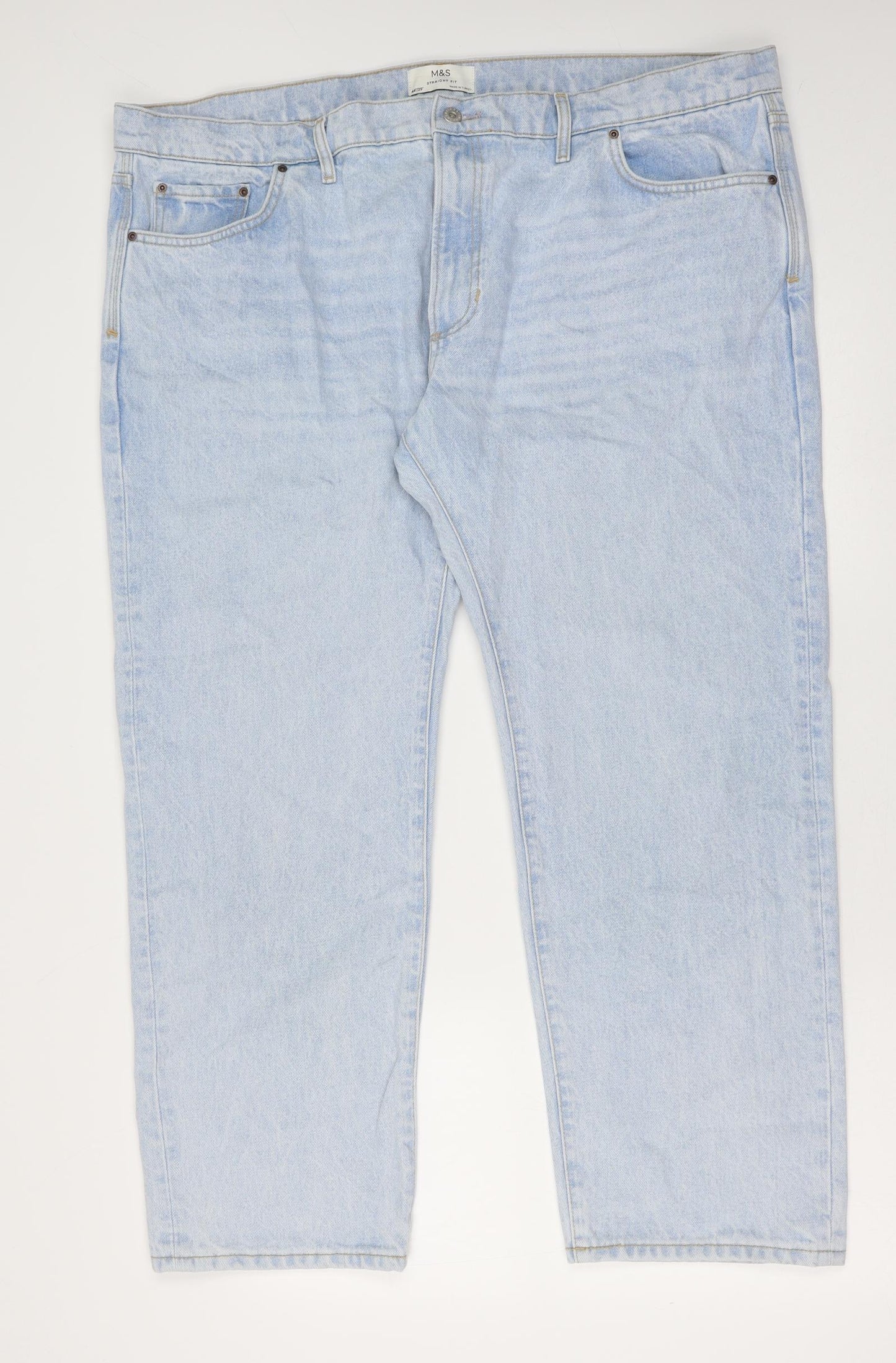 Marks and Spencer Womens Blue Cotton Straight Jeans Size 44 in L29 in Regular Button