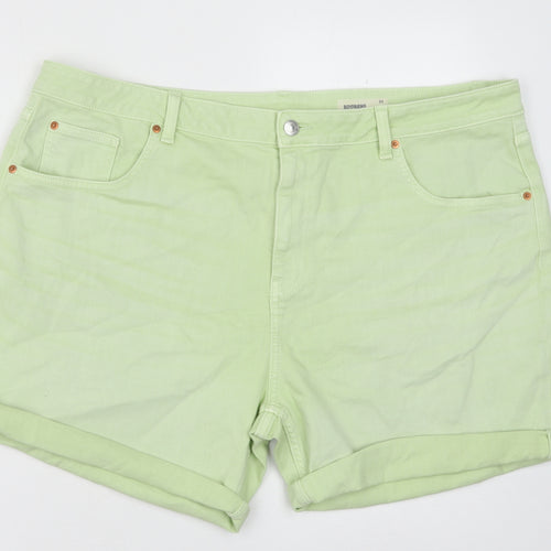 Marks and Spencer Womens Green Cotton Boyfriend Shorts Size 22 Regular Button