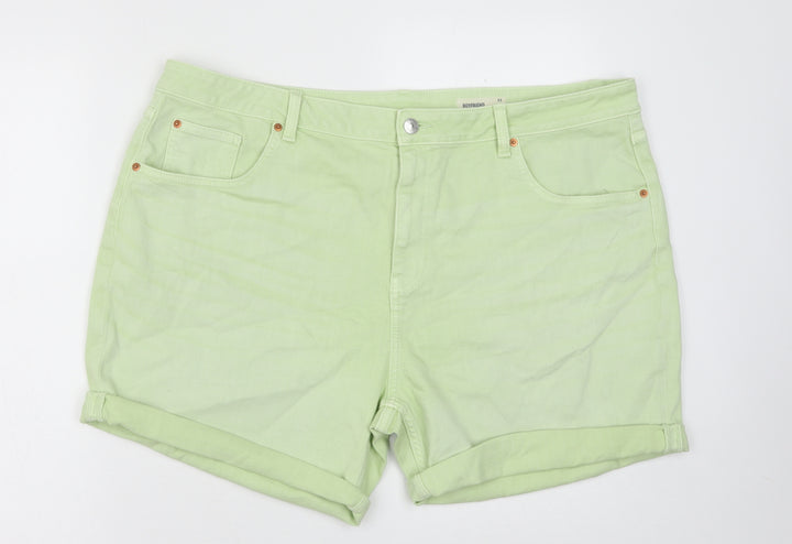 Marks and Spencer Womens Green Cotton Boyfriend Shorts Size 22 Regular Button