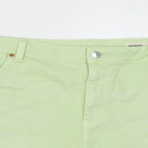 Marks and Spencer Womens Green Cotton Boyfriend Shorts Size 22 Regular Button