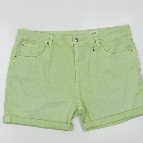 Marks and Spencer Womens Green Cotton Boyfriend Shorts Size 20 Regular Button