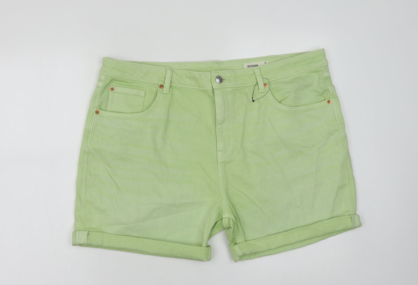 Marks and Spencer Womens Green Cotton Boyfriend Shorts Size 20 Regular Button