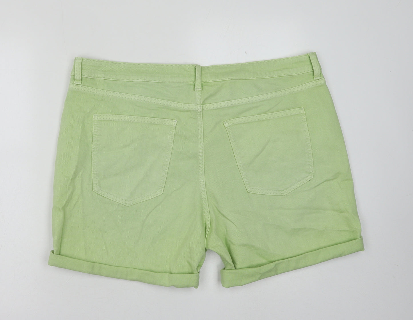 Marks and Spencer Womens Green Cotton Boyfriend Shorts Size 20 Regular Button