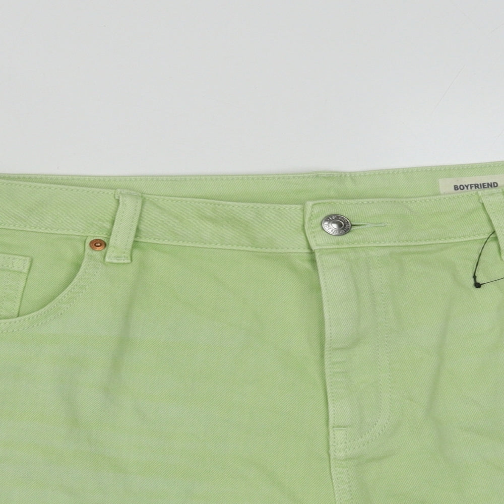 Marks and Spencer Womens Green Cotton Boyfriend Shorts Size 20 Regular Button
