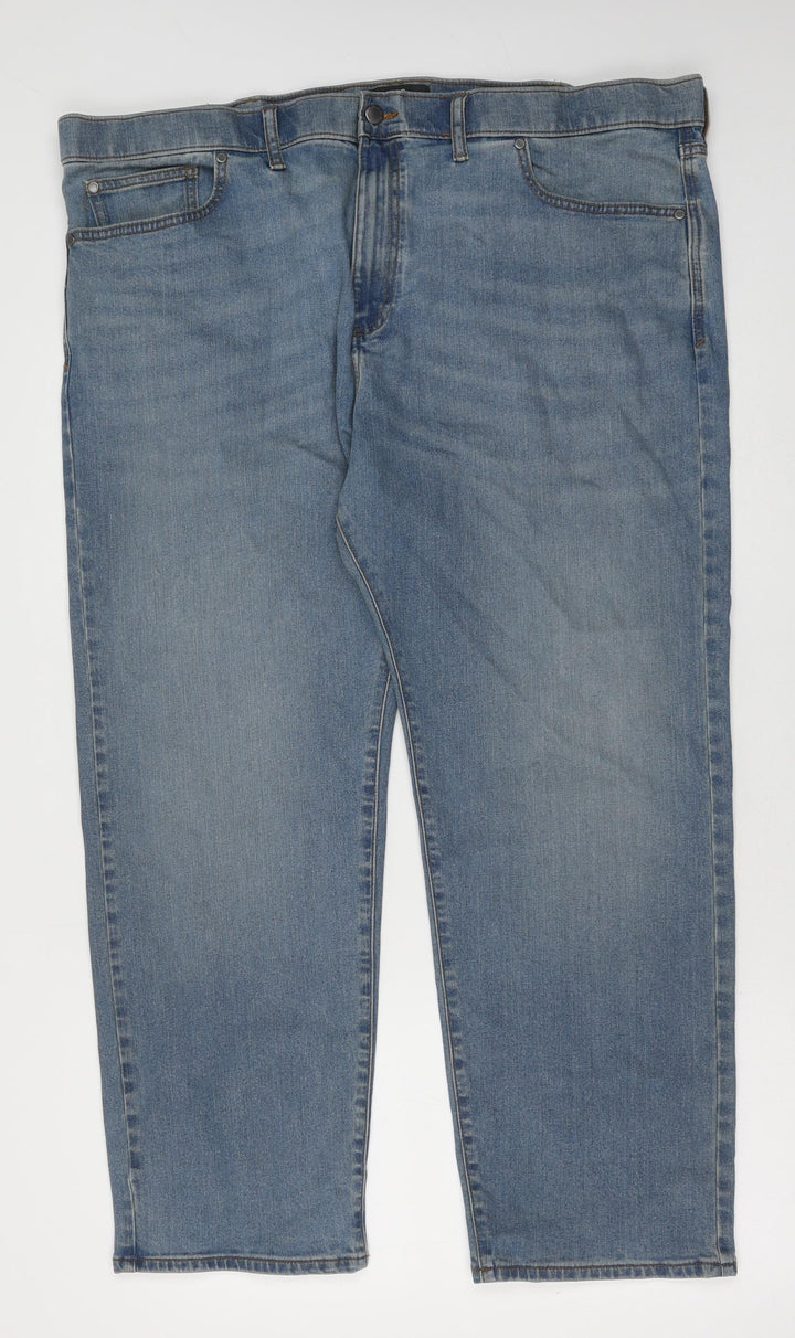 Marks and Spencer Womens Blue Cotton Straight Jeans Size 44 in L29 in Regular Button