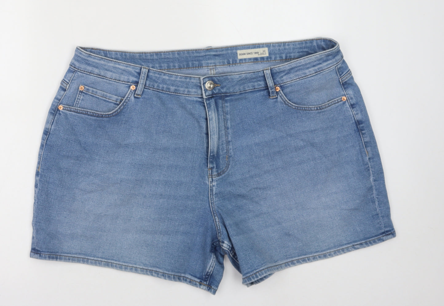 Marks and Spencer Womens Blue Cotton Hot Pants Shorts Size 22 Regular Button