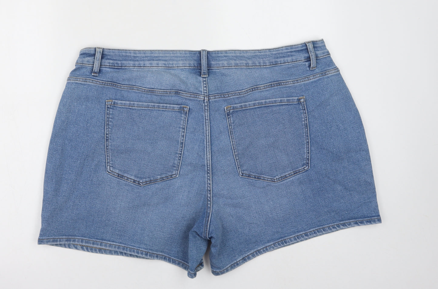 Marks and Spencer Womens Blue Cotton Hot Pants Shorts Size 22 Regular Button
