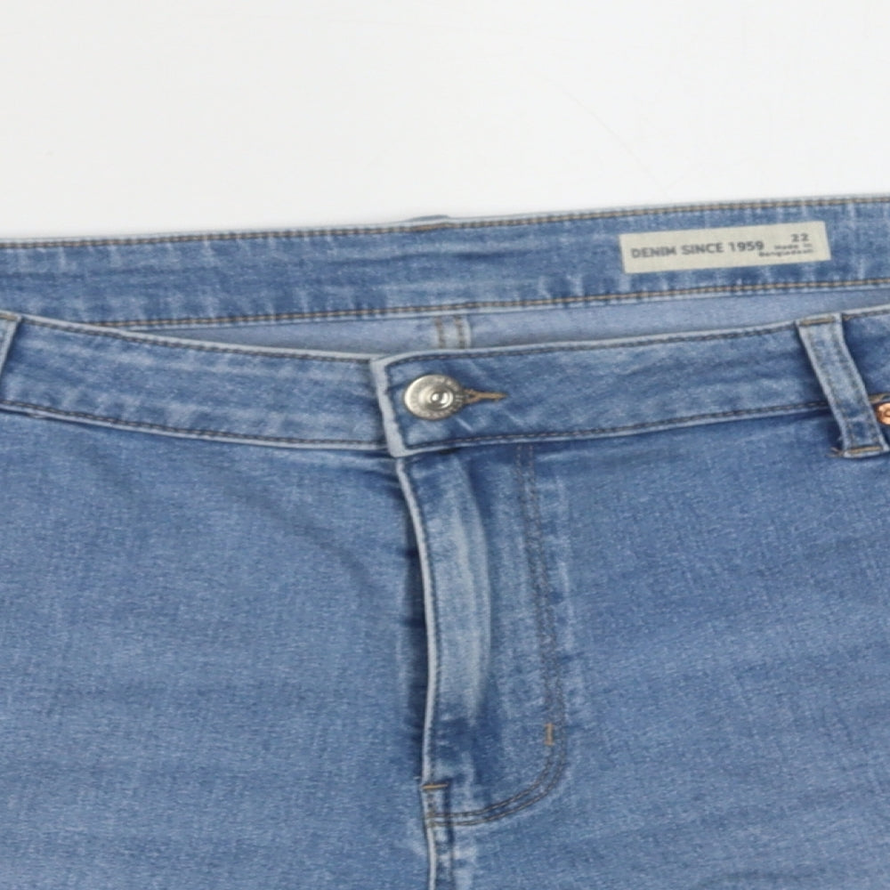 Marks and Spencer Womens Blue Cotton Hot Pants Shorts Size 22 Regular Button