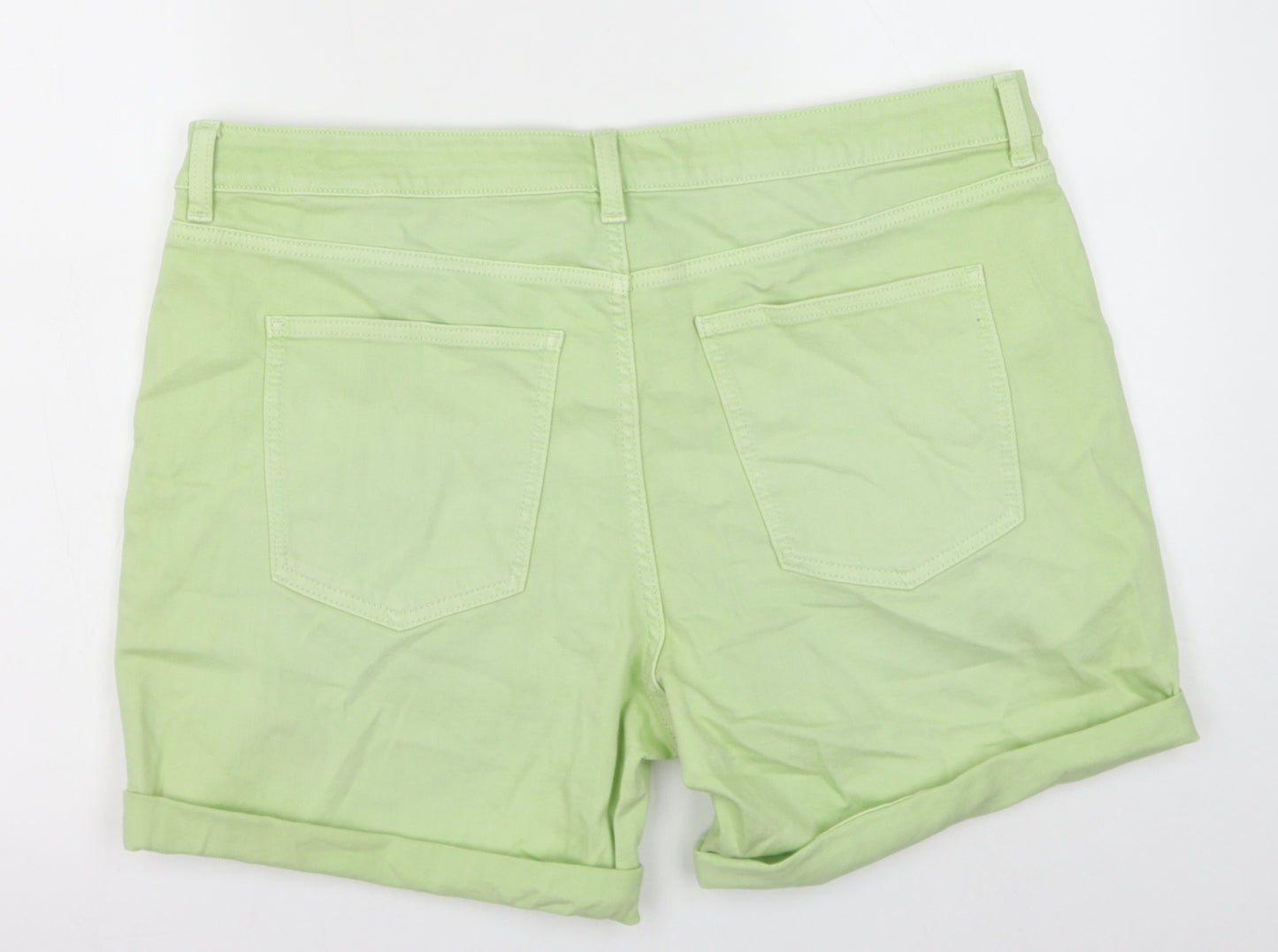 Marks and Spencer Womens Green Cotton Boyfriend Shorts Size 18 Regular Button