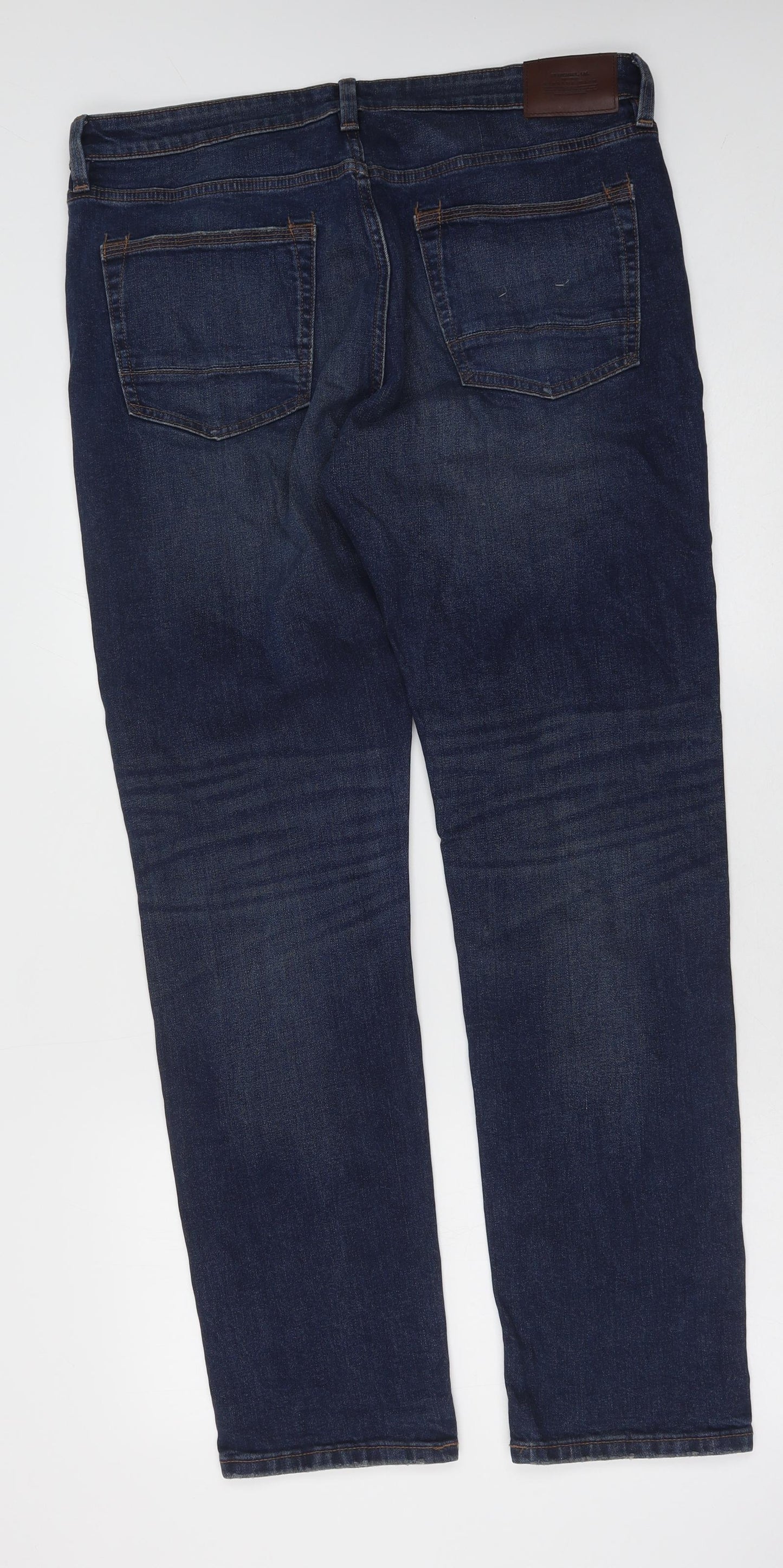 Marks and Spencer Mens Blue Cotton Straight Jeans Size 36 in L33 in Slim Button
