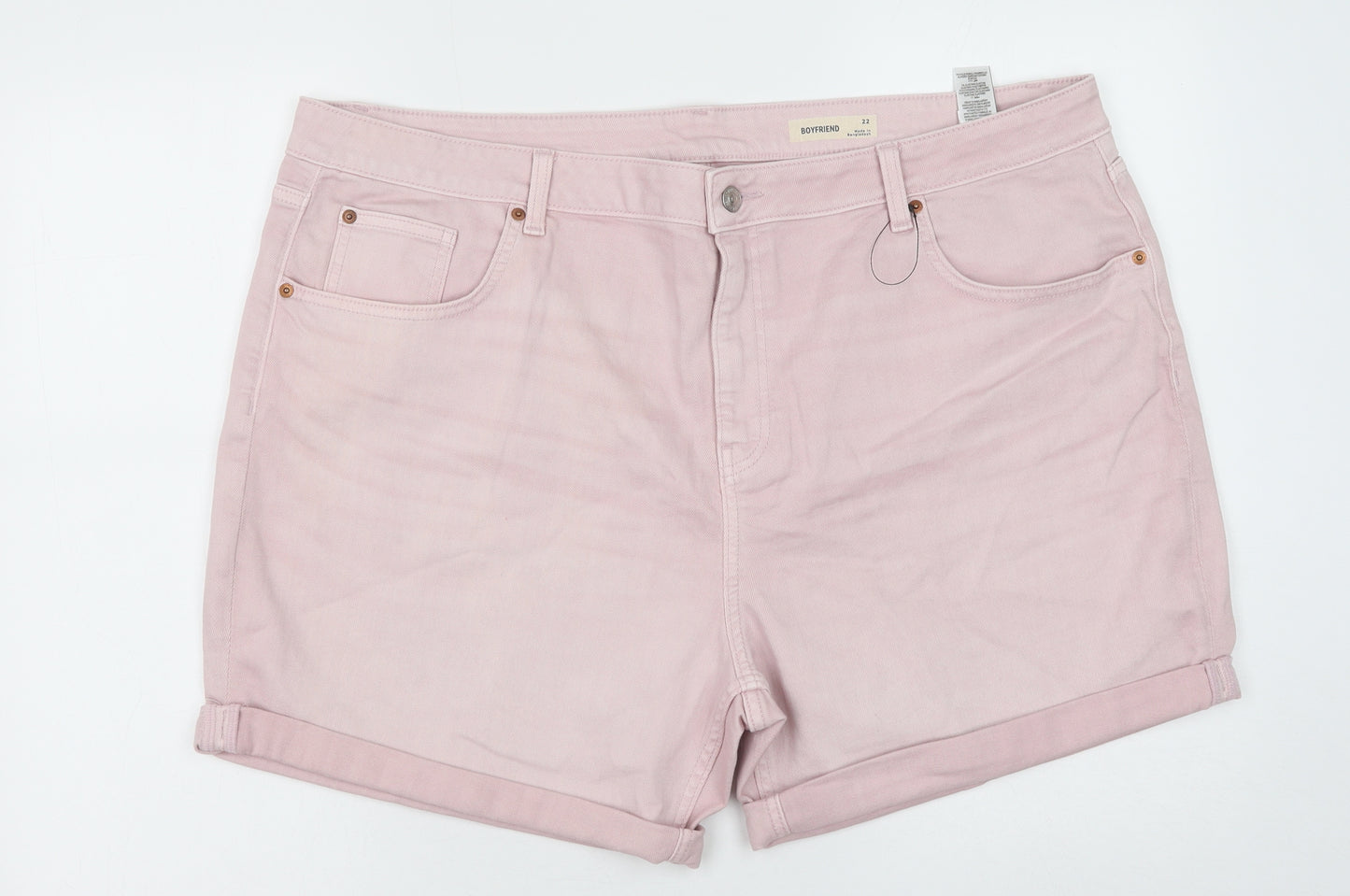 Marks and Spencer Womens Pink Cotton Boyfriend Shorts Size 22 Regular Button