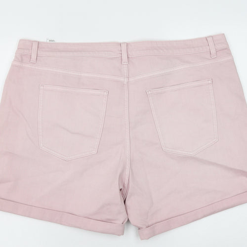 Marks and Spencer Womens Pink Cotton Boyfriend Shorts Size 22 Regular Button