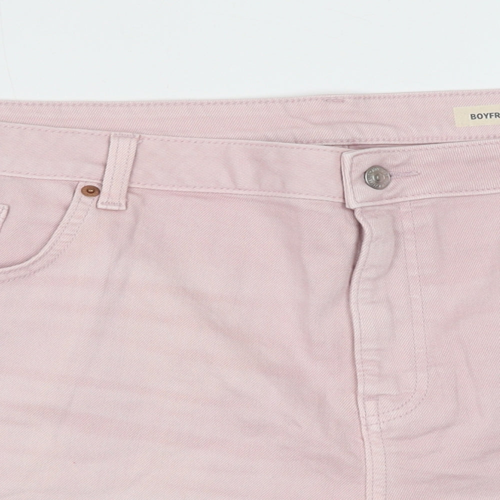 Marks and Spencer Womens Pink Cotton Boyfriend Shorts Size 22 Regular Button