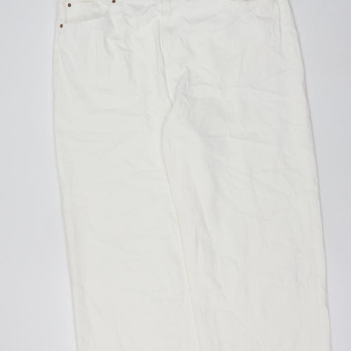 Marks and Spencer Womens White Cotton Straight Jeans Size 20 Regular Button