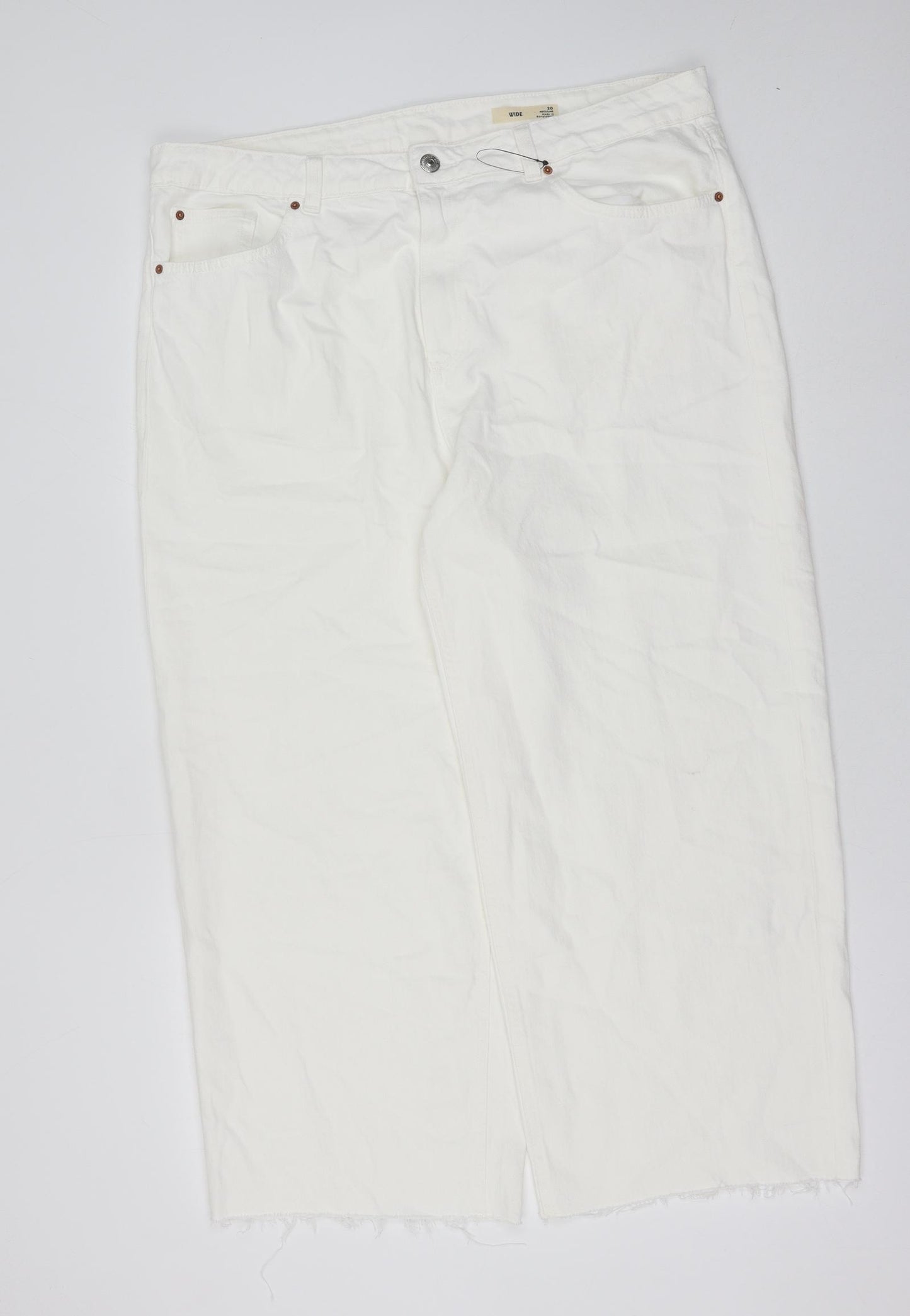 Marks and Spencer Womens White Cotton Straight Jeans Size 20 Regular Button