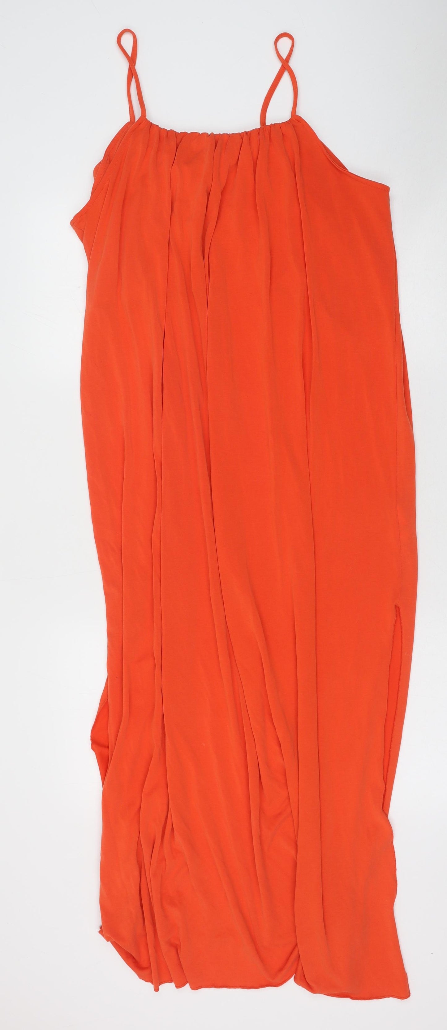 Primark Womens Orange Polyester Slip Dress Size 16 Round Neck Pullover