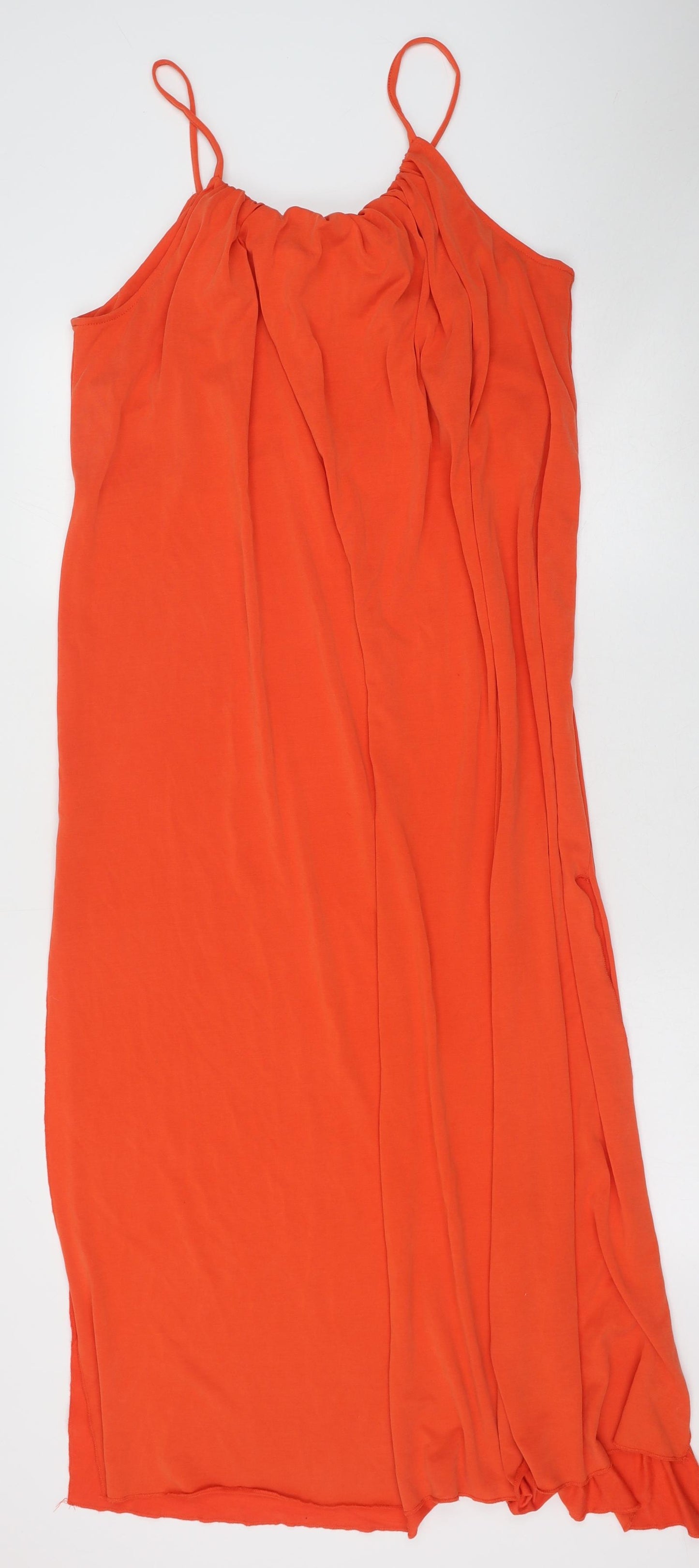 Primark Womens Orange Polyester Slip Dress Size 16 Round Neck Pullover