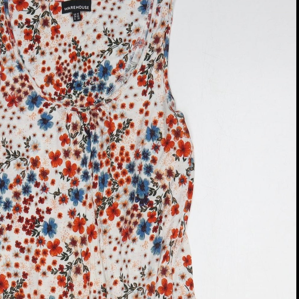 Warehouse Womens Multicoloured Floral Viscose Basic Tank Size 12 Scoop Neck