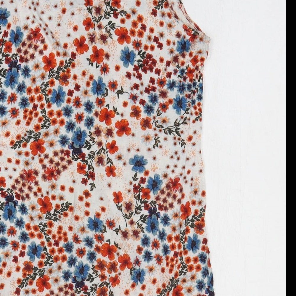 Warehouse Womens Multicoloured Floral Viscose Basic Tank Size 12 Scoop Neck