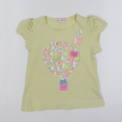 Jona Michelle Girls Yellow Cotton Basic T-Shirt Size 7 Years Round Neck Pullover