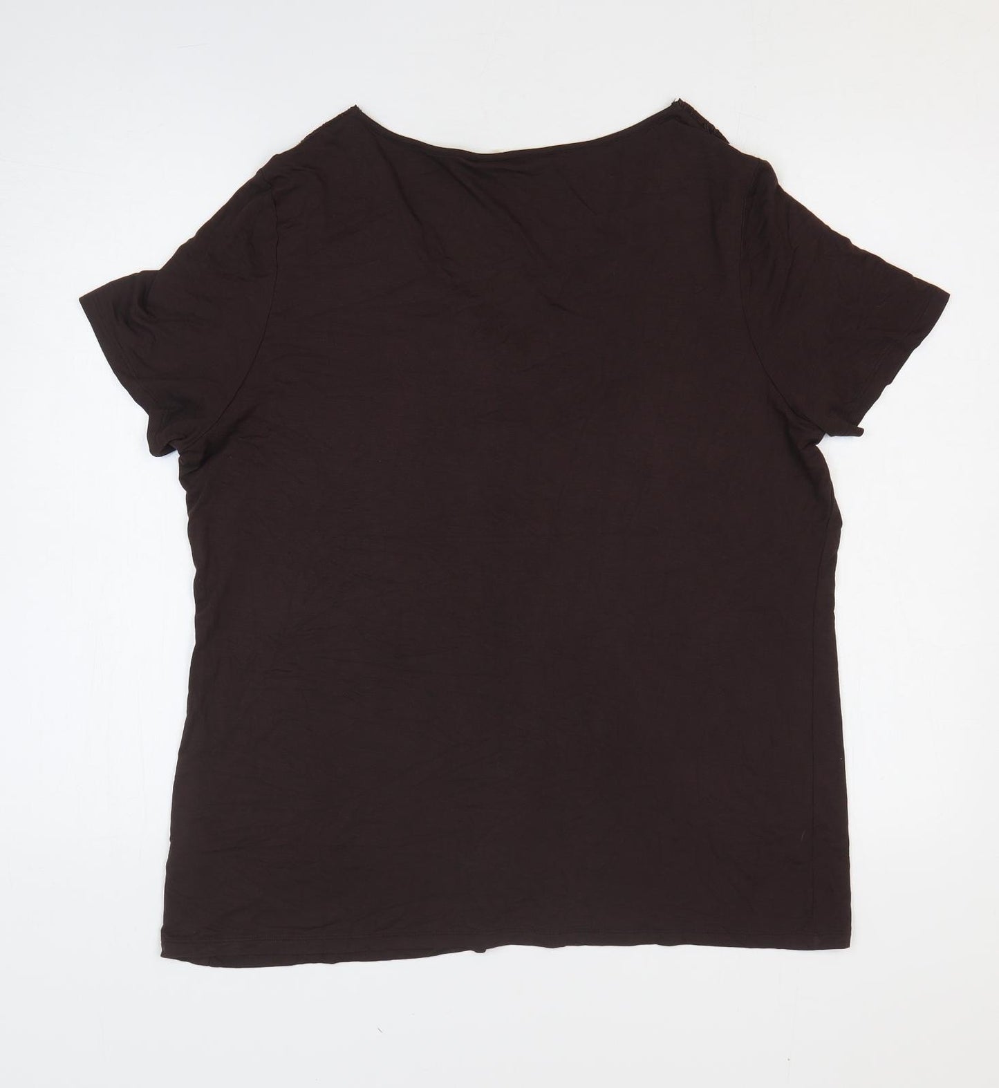 Marks and Spencer Womens Brown Viscose Basic T-Shirt Size 18 V-Neck