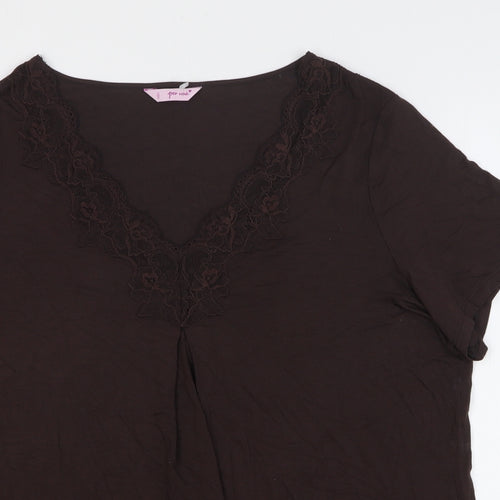 Marks and Spencer Womens Brown Viscose Basic T-Shirt Size 18 V-Neck