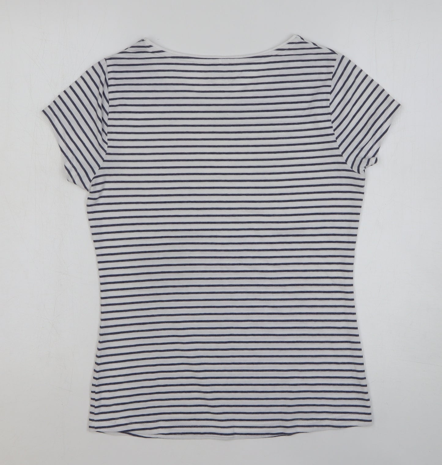 George Womens White Striped Polyester Basic T-Shirt Size 10 Round Neck