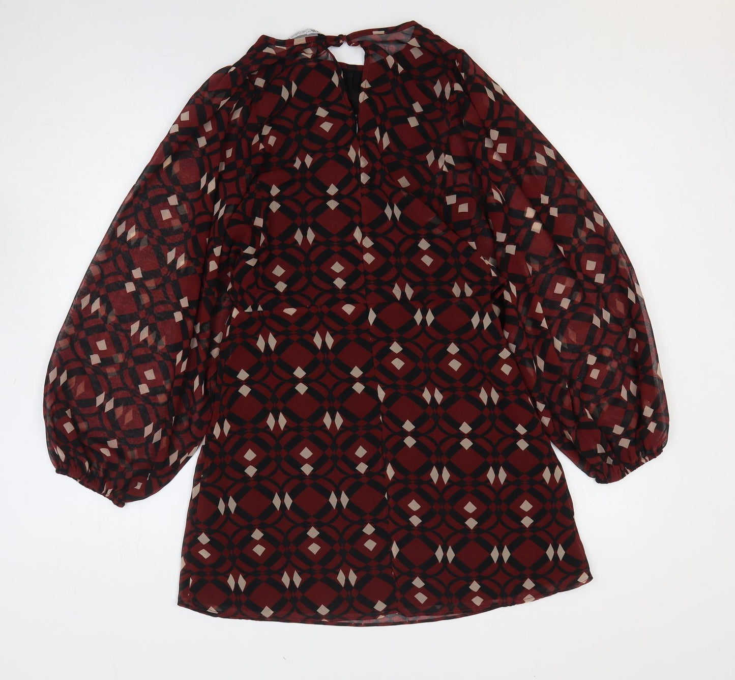 Zara Womens Brown Geometric Polyester Mini Size S Round Neck Pullover