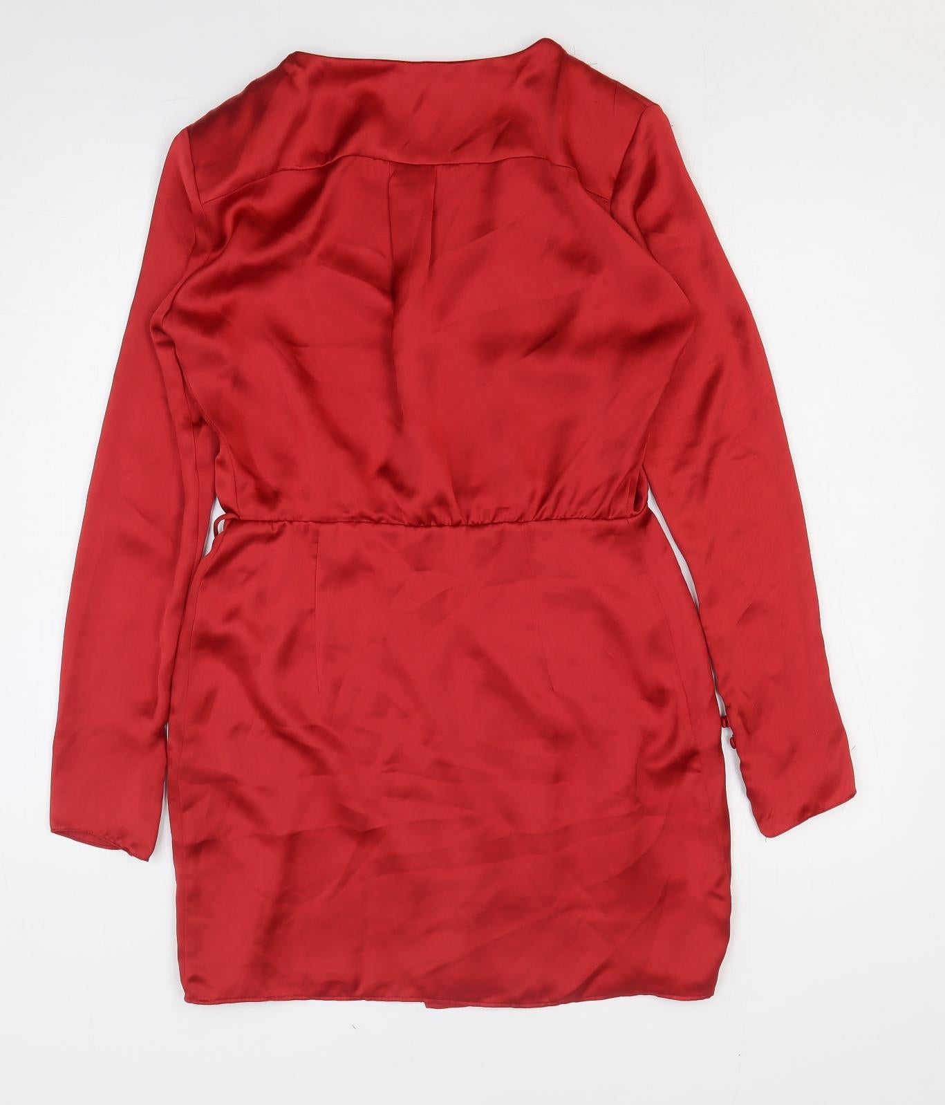 Zara Womens Red Polyester Mini Size M V-Neck