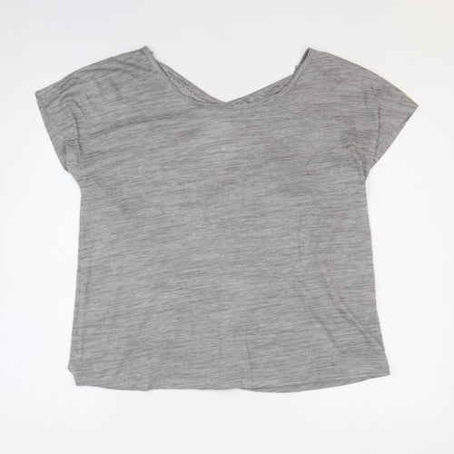 Matalan Womens Grey Striped Polyester Basic T-Shirt Size M Round Neck