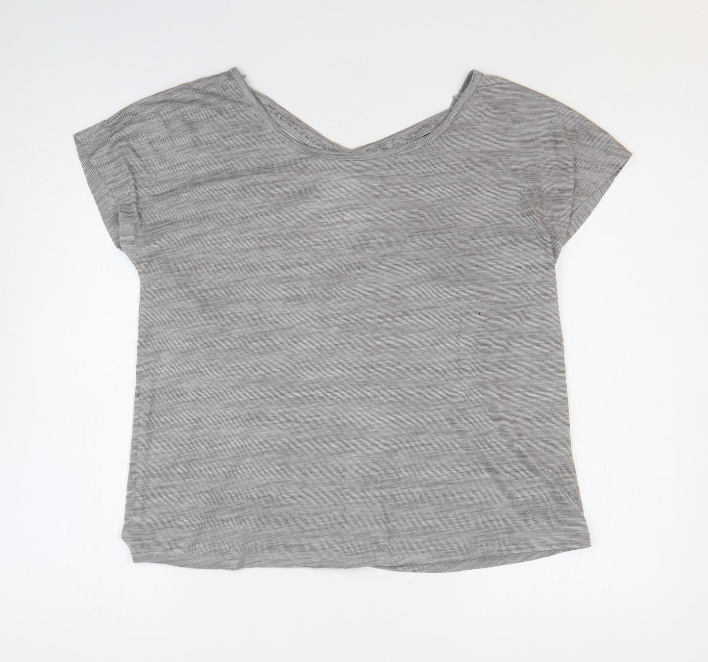 Matalan Womens Grey Striped Polyester Basic T-Shirt Size M Round Neck