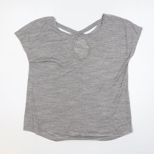 Matalan Womens Grey Striped Polyester Basic T-Shirt Size M Round Neck