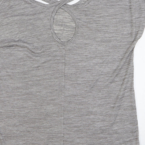 Matalan Womens Grey Striped Polyester Basic T-Shirt Size M Round Neck