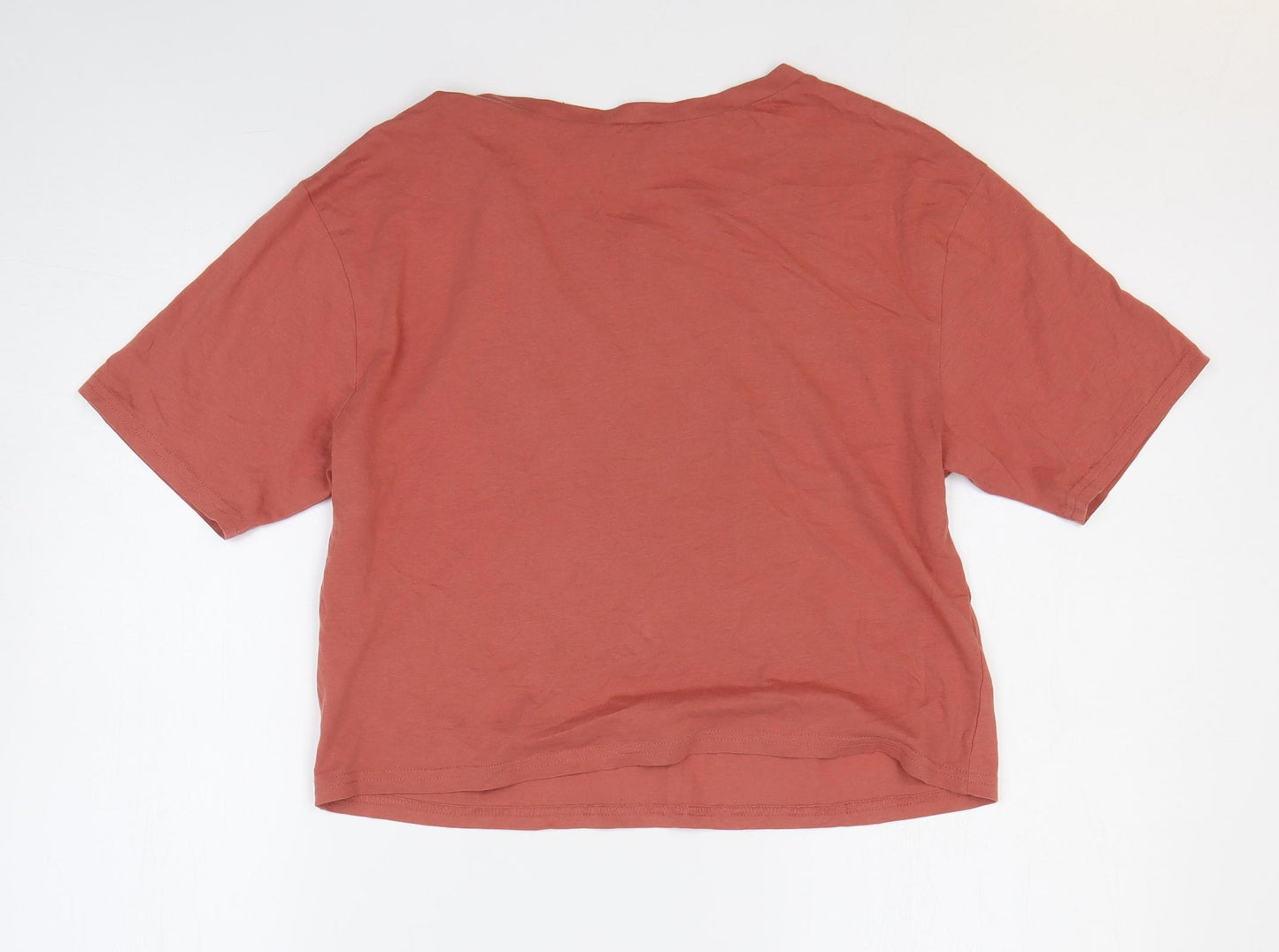 New Look Womens Red Geometric Polyester Basic T-Shirt Size 12 Round Neck