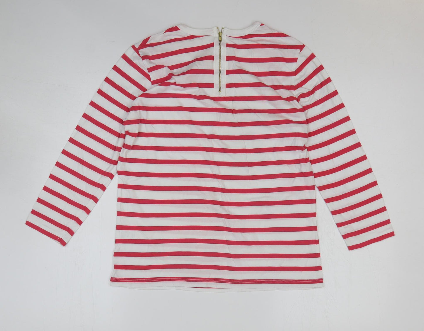 John Lewis Womens Red Striped 100% Cotton Basic T-Shirt Size 12 Round Neck