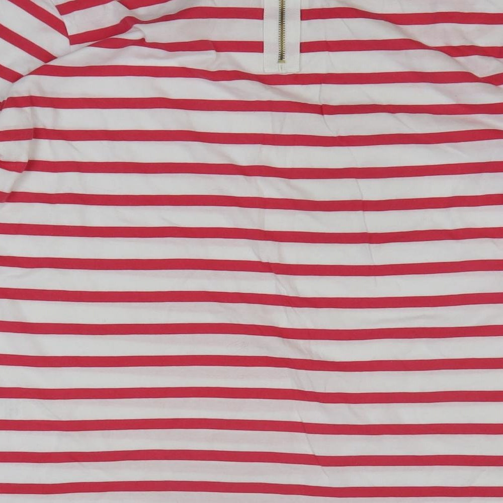 John Lewis Womens Red Striped 100% Cotton Basic T-Shirt Size 12 Round Neck
