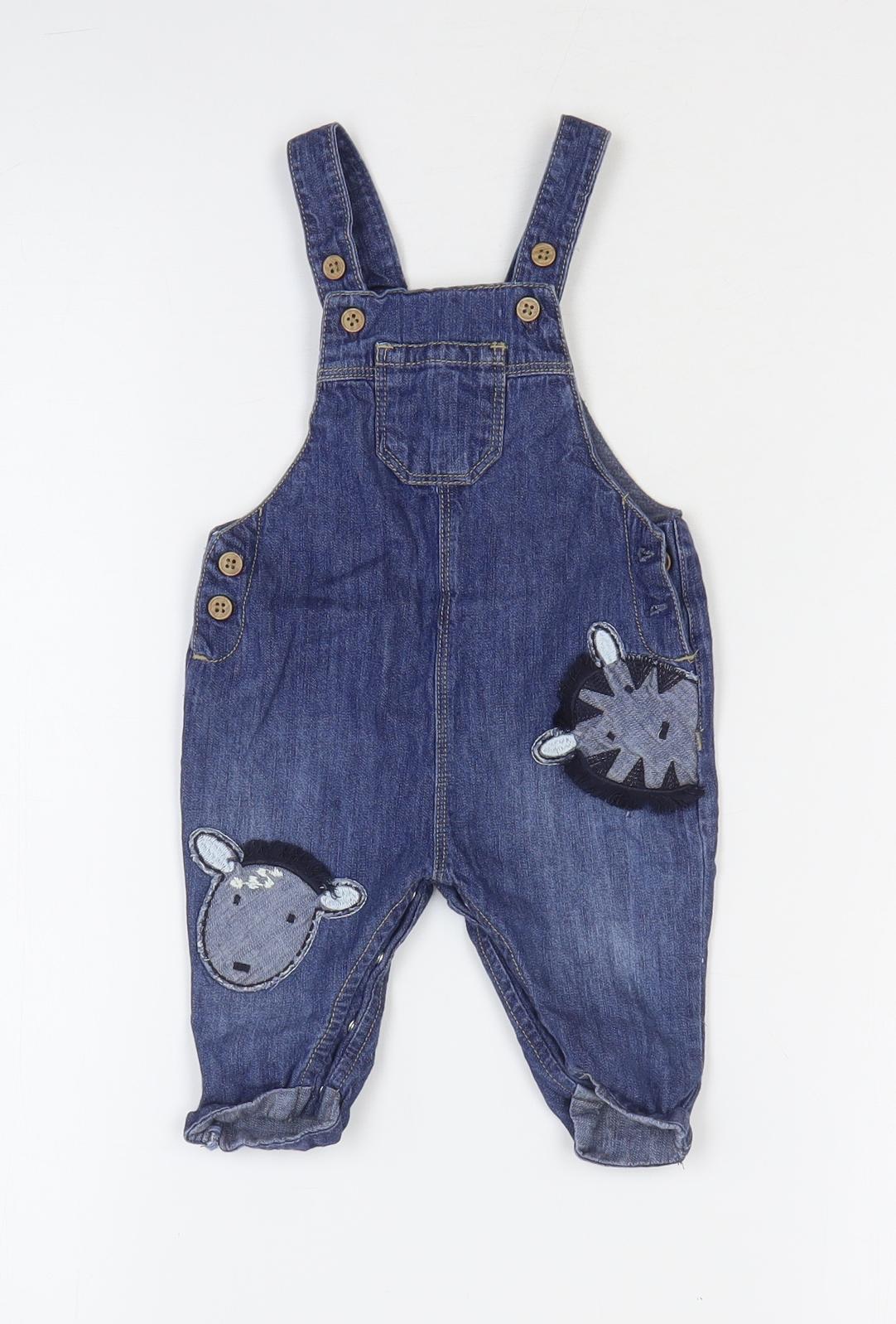 NEXT Baby Blue Cotton Dungaree One-Piece Size 0-3 Months Button - Animal Print
