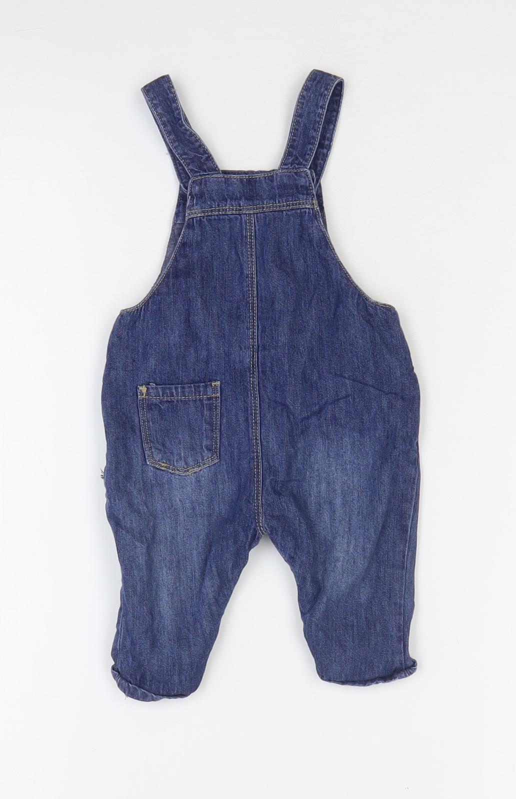 NEXT Baby Blue Cotton Dungaree One-Piece Size 0-3 Months Button - Animal Print