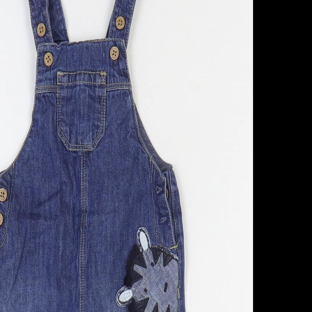 NEXT Baby Blue Cotton Dungaree One-Piece Size 0-3 Months Button - Animal Print